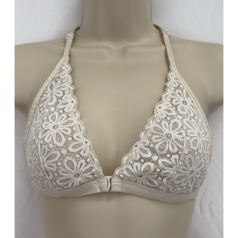 Victoria's Secret Daisy Lace Bralette M Ivory Front Close T-Back Coquette